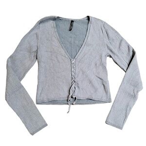 ASOS Sweater Lace Up Front Ribbed in Blue Size 4